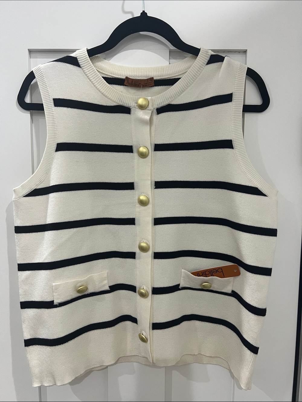 Belldini Cream & Black Striped Sleeveless Button Vest